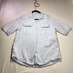 ⭐️Zara 100% Linen Short Sleeve Button-Up Shirt – Size Medium – Sky Blue Relaxed